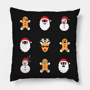 Funny Christmas. Snowmen, Cookie, Santa Emoji. Pillow