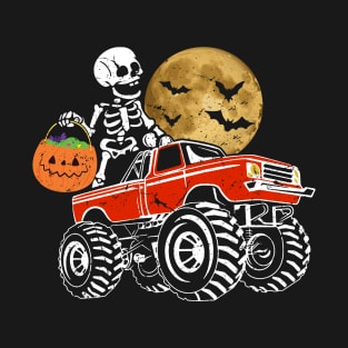 Skeleton Monster Truck Halloween Kids Costume Moon Candy Boy T-Shirt