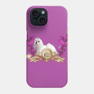 Sweet little maltese with flowers Phone Case