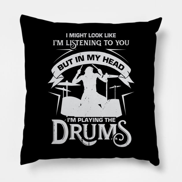 Funny Drum Drumming Drummer Percussionist Gift Pillow by Dolde08