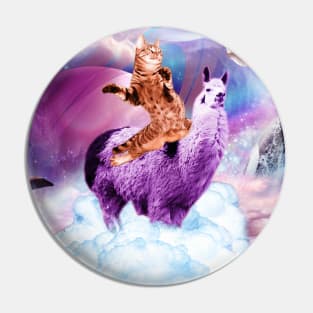 Kitty Cat Riding On Rainbow Llama In Space Pin