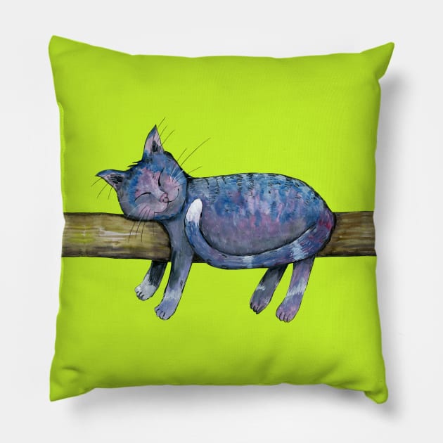 Sleeping purple cat Pillow by Bwiselizzy