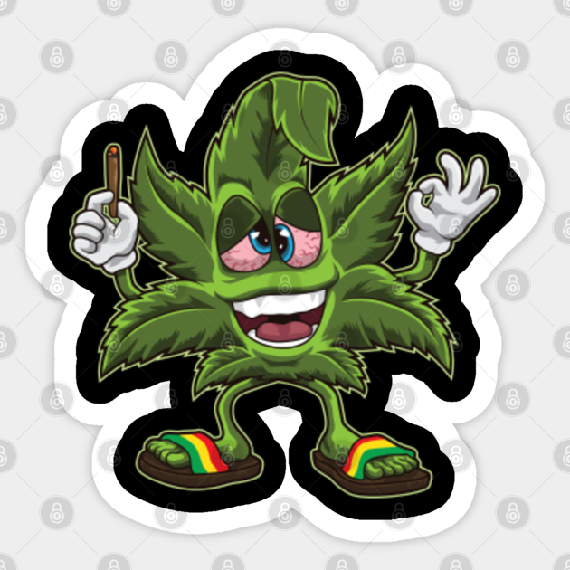 Stoned Cannabis Leaf - Weed Smoking Cartoon - Cannabis - Sticker ...