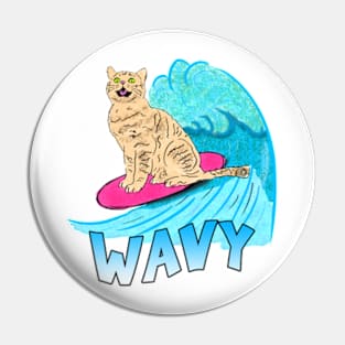 Wavy Surfing Cat Pin