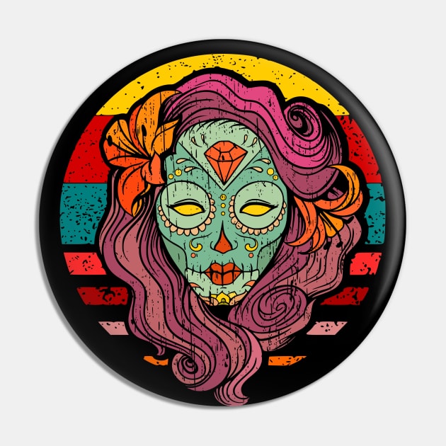 Sugar Skull Girl retro distressed Pin by SpaceWiz95