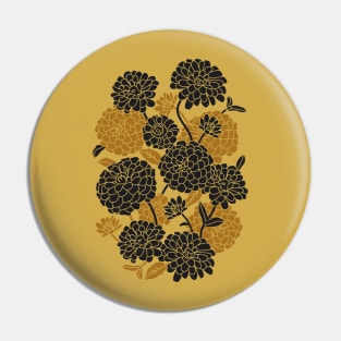 Black and gold. Zinnia Flower Pattern Pin