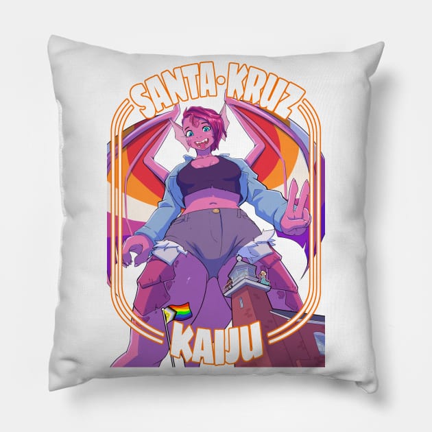 Lesbian Dragon Kaiju Girl Pillow by guncannongirl