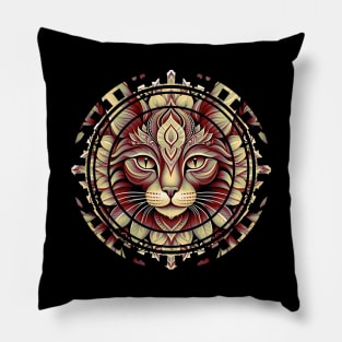 Gold and Red Cat Mandala Pillow