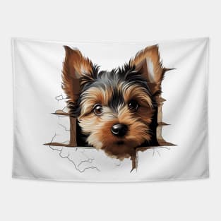 Baby Yorkshire Terrier Dog Peeking Tapestry