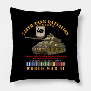 758th Tank Battalion - Tuskers w Tank WWII  EU SVC Pillow