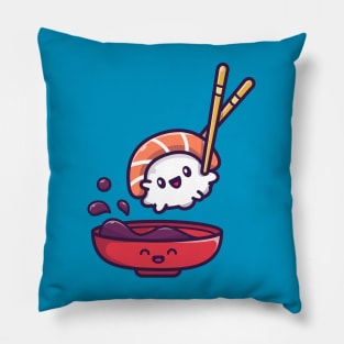 Cute Sushi With Soy Sauce Cartoon Vector Icon Illustration Pillow