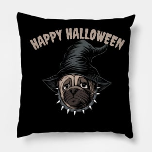 Pug Witch Halloween Pillow
