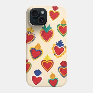 Mexican Sacred Hearts Pattern / Beige Background by Akbaly Phone Case