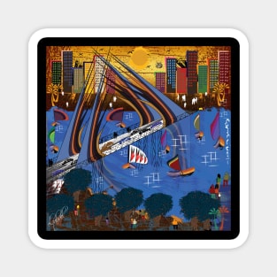 Landscape of a modern city in a abstract contemporary painting Magnet