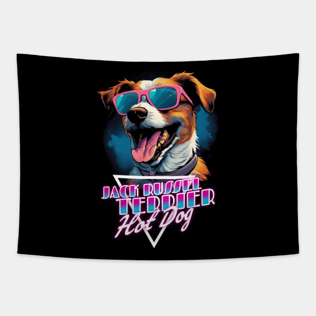 Retro Wave Jack Russel Terrier Hot Dog Shirt Tapestry by Miami Neon Designs