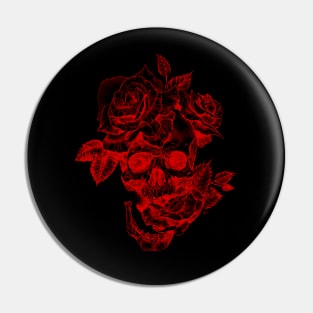 Skull and roses line art in red Pin