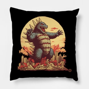 Retro Godzilla Vintage Kaiju Japan City Pillow