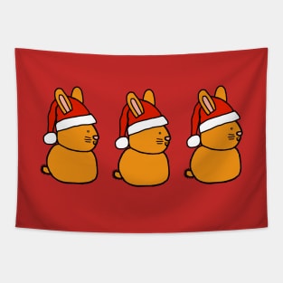 Trio of Christmas Santa Bunnies Tapestry