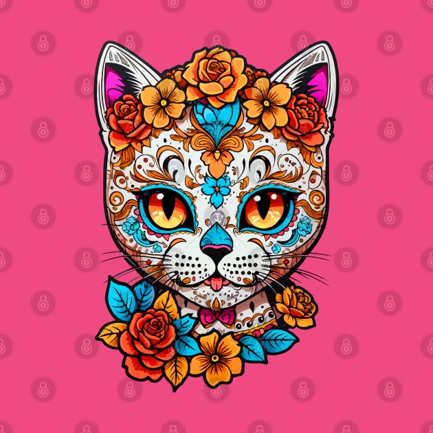 Sugar Skull Cat  Halloween by CatCoconut-Art