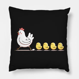 Little chicks follow chicken mom Pillow