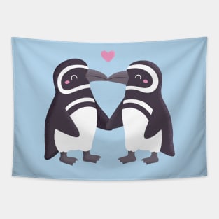 Kissing Penguins Couple Tapestry