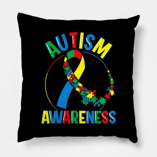 Colorful Autism Awareness Day Puzzle Ribbon Pillow