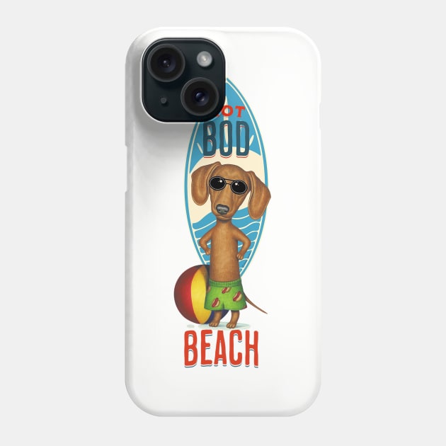 funny cute swimming doxie dog with  Hot Bod on beach dachshund dog Phone Case by Danny Gordon Art