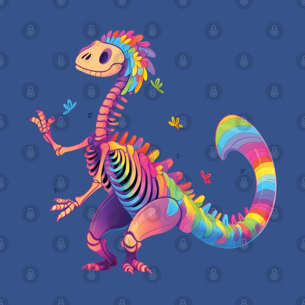 Dancing Skeleton Rainbow Dinosaur by Lunatic Bear