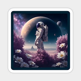 Astronaut on a flower planet Magnet