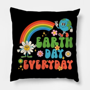 Earth Day Everyday Rainbow Hippie Groovy Save Planet Earth Pillow