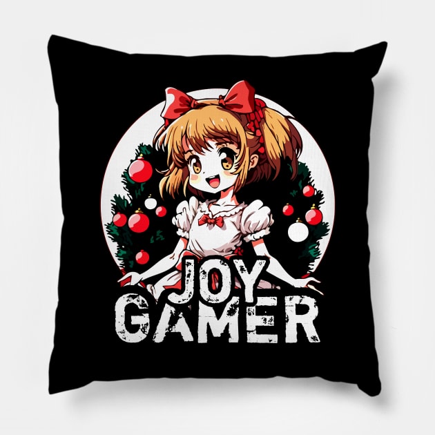 Kawaii Anime Girl Christmas Gamer Pillow by MaystarUniverse