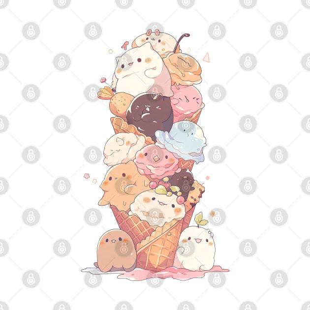 Foodiies Collection - The Happy Cuddling Double Ice Cream Cone | Kawaii Aesthetic Anime Food Design | PROUD OTAKU by PROUD OTAKU