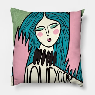 Love yourself, Inspirational art, Motivational quotes, Aesthetic poster, Woman art, Affirmation Pillow