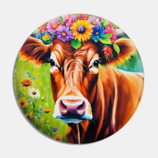 Flowers Cow Pin