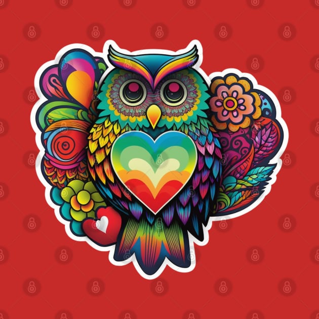 Groovy Psychedelic Owl in Red by TheArtfulAllie