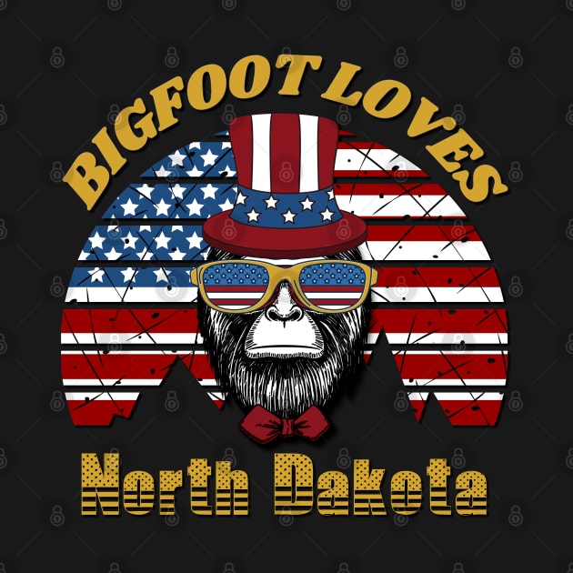 Bigfoot loves America and North Dakota by Scovel Design Shop