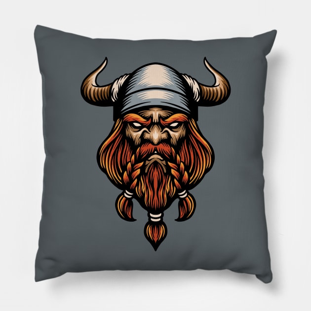 Cool Ginger Viking Head Illustration Pillow by SLAG_Creative