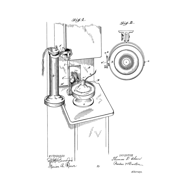 Telephone Vintage Patent Hand Drawing by TheYoungDesigns