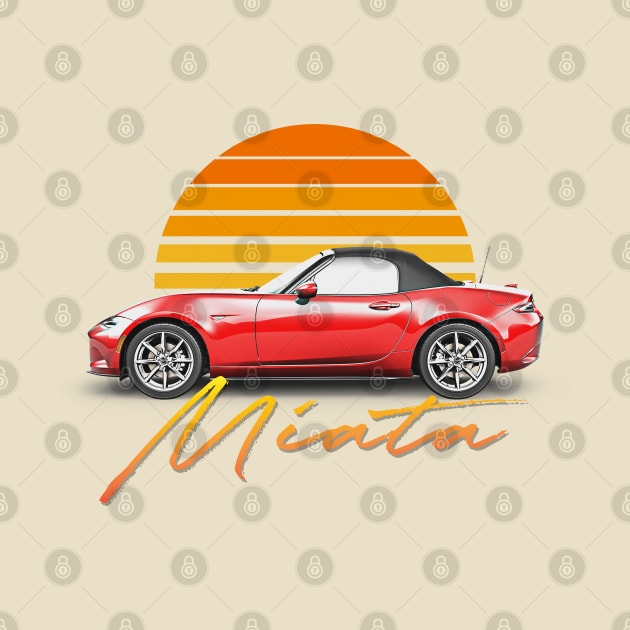 Mazda Miata (Red) / Retro Style Sunset Design by DankFutura