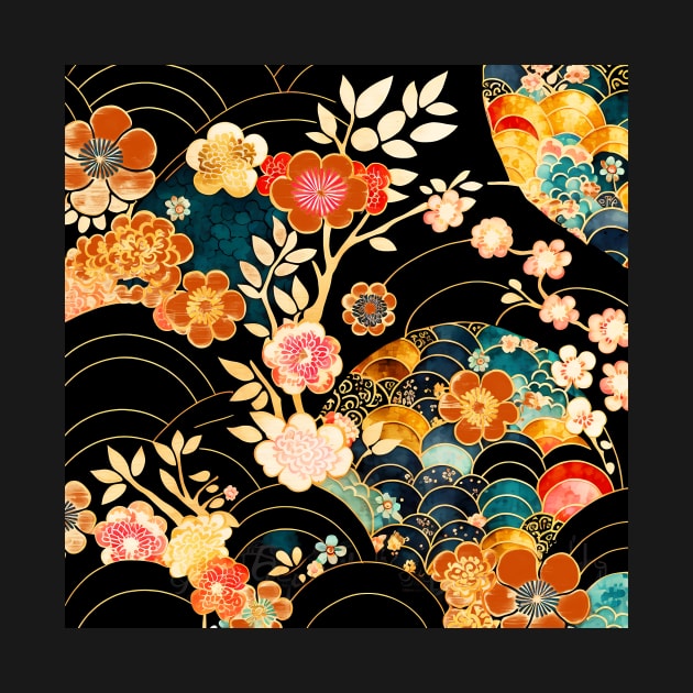 Floral gold wagara pattern by LittleNippon