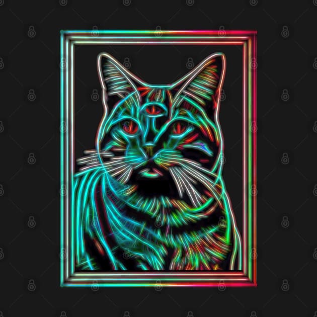 Third Eye Cat - Black Cat Glow Neon Style by Mr.FansArt