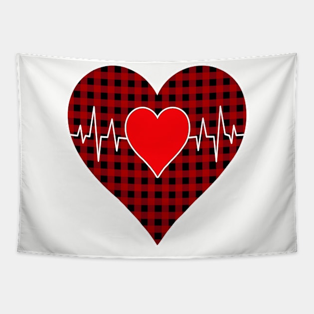 Women’s Striped Plaid Printed Heart Valentine's Day Tapestry by Nicolas5red1