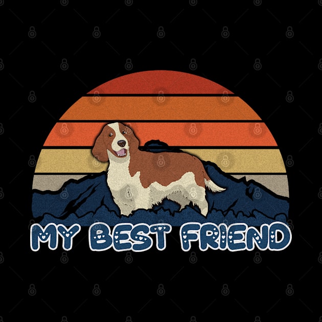 My Best Friend Springer Spaniel Striped Sunset Mountain Background Design - Gift for Springer Spaniel Lovers by HarrietsDogGifts