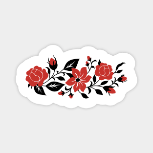 Print with Red Rose and Mallow Inspired by Ukrainian Traditional Embroidery Magnet