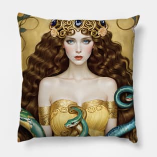 Gustav Klimt's Serpentine Reverie: Women Embraced by Snakes Pillow