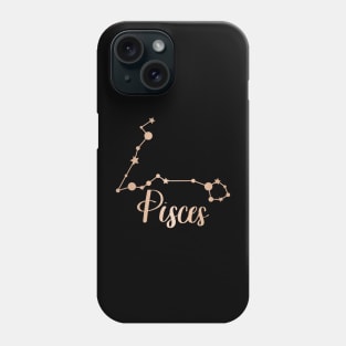 Pisces Zodiac Constellation in Rose Gold - Black Phone Case