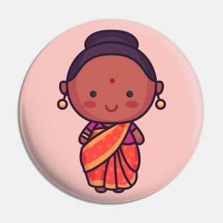 Cute Indian Bride in Traditional Clothing Cartoon Pin