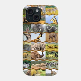 African Wildlife Collage Wave Lines Brown Phone Case