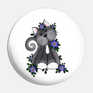 Lovely Kitty Cat Playing in the blue flowers Pin