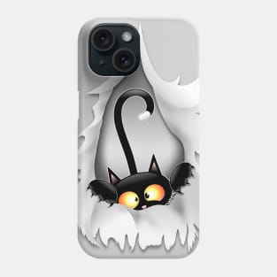 Funny Cat Cartoon in ripped fabric Hole Phone Case